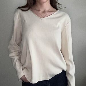 Cream Ralph Lauren V-neck Shirt 🍦